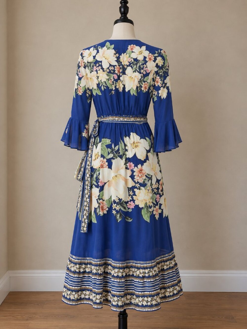 Farm Rio Anthropologie Midnight Flower Ruffle Wrap Dress XS Floral Tropical - Picture 6 of 11